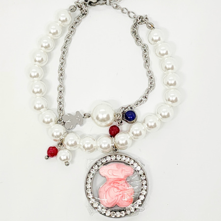 PULSERA PERLAS BRILLOS OSOS ROSA