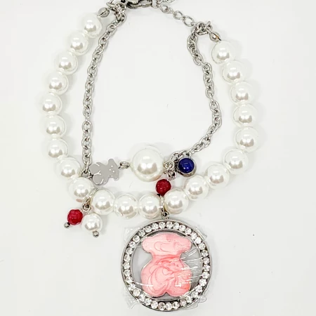 PULSERA PERLAS BRILLOS OSOS ROSA