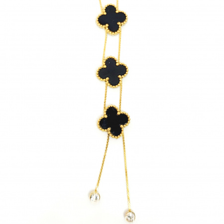 COLLAR TRÉBOL 3 NEGRO CON BRILLITO