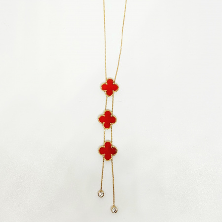 COLLAR TREBOL 3 ROJO CON BRILLITO