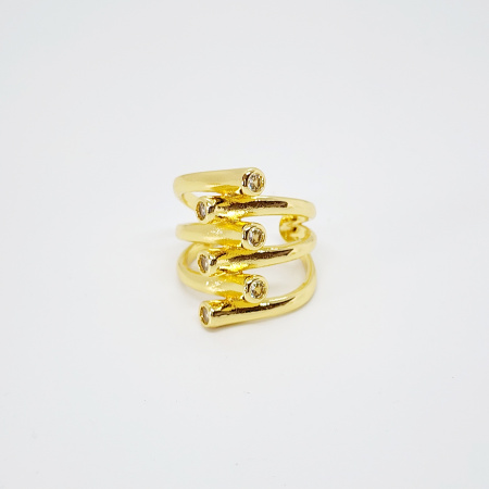 ANILLO DORADO HUECOS Y BRILLOS TRIPLE