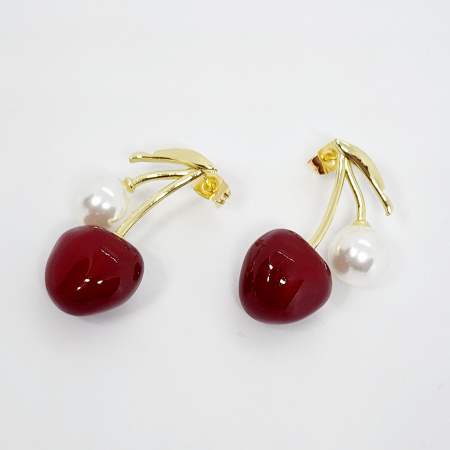 ARETES COLGANTES CEREZA PERLA