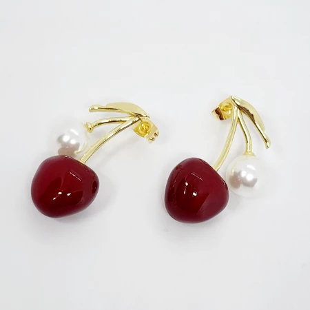 ARETES COLGANTES CEREZA PERLA