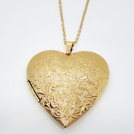 COLLAR RELICARIO CORAZÓN FLORES GRANDE
