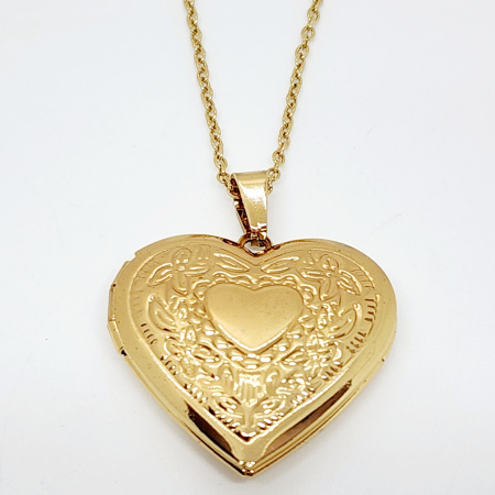 COLLAR RELICARIO CORAZÓN FLORES CHICO