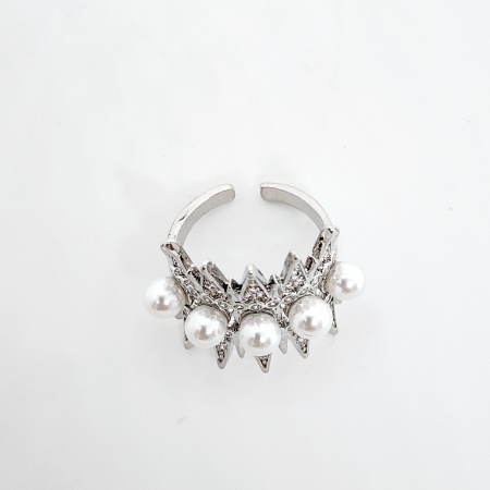 ANILLO PICOS CON ZIRCONIA Y PERLAS PLATA