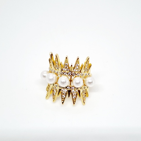 ANILLO PICOS CON ZIRCONIA Y PERLAS DORADO