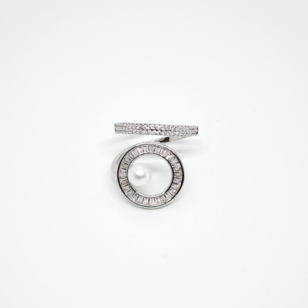 ANILLO DOBLE REDONDO CON PERLA PLATA