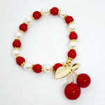 PULSERA CEREZAS PERLAS  BLANCAS/ROJAS